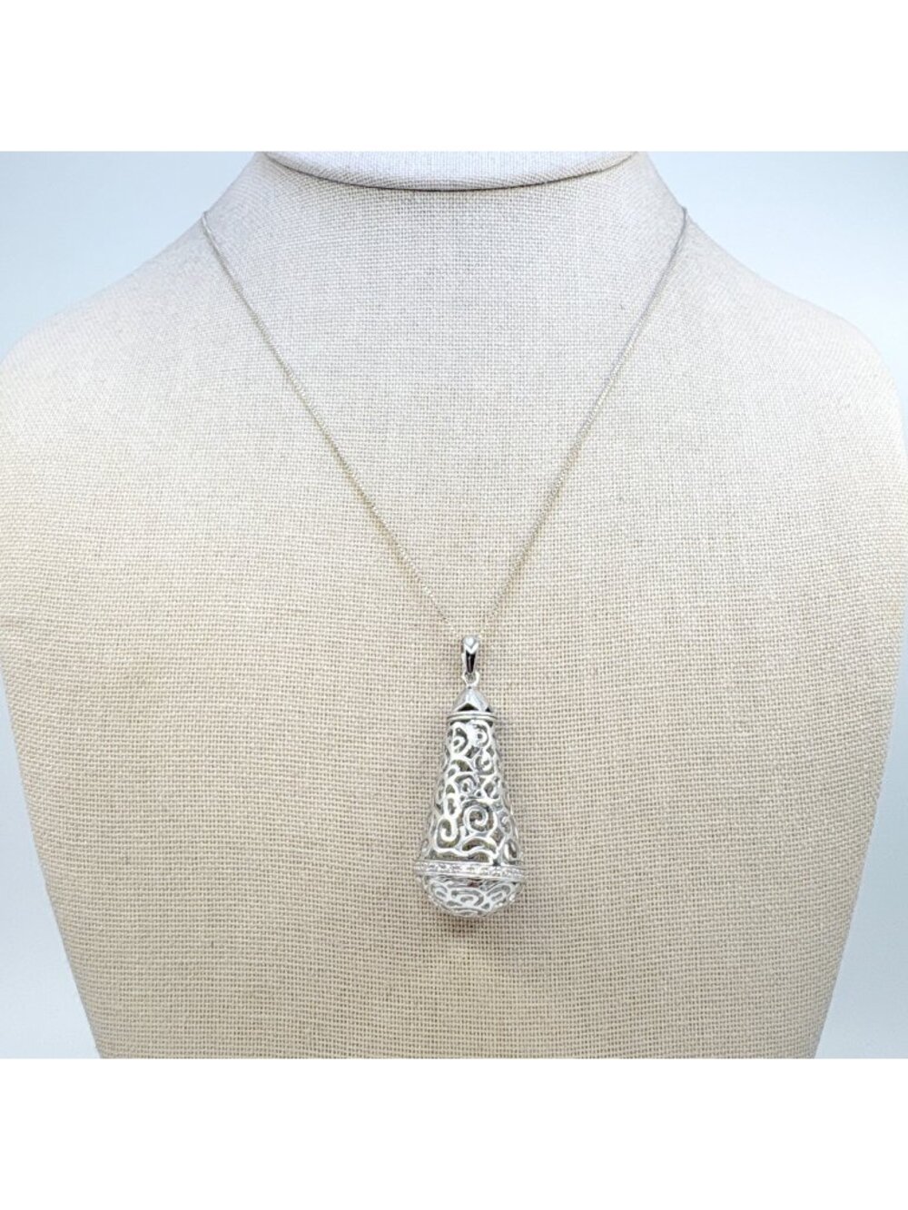 Filigree Teardrop Pendant Necklace Sterling Silver 925CZ Accents Size 19.5" Leng